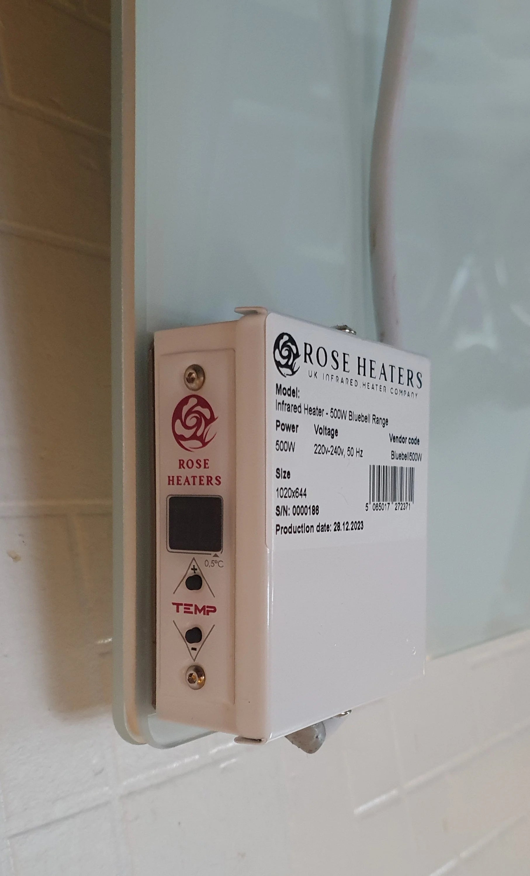 Bluebell Infrared Glass Towel Heater with Thermostat – Stylish 500W Bathroom Heater - Black