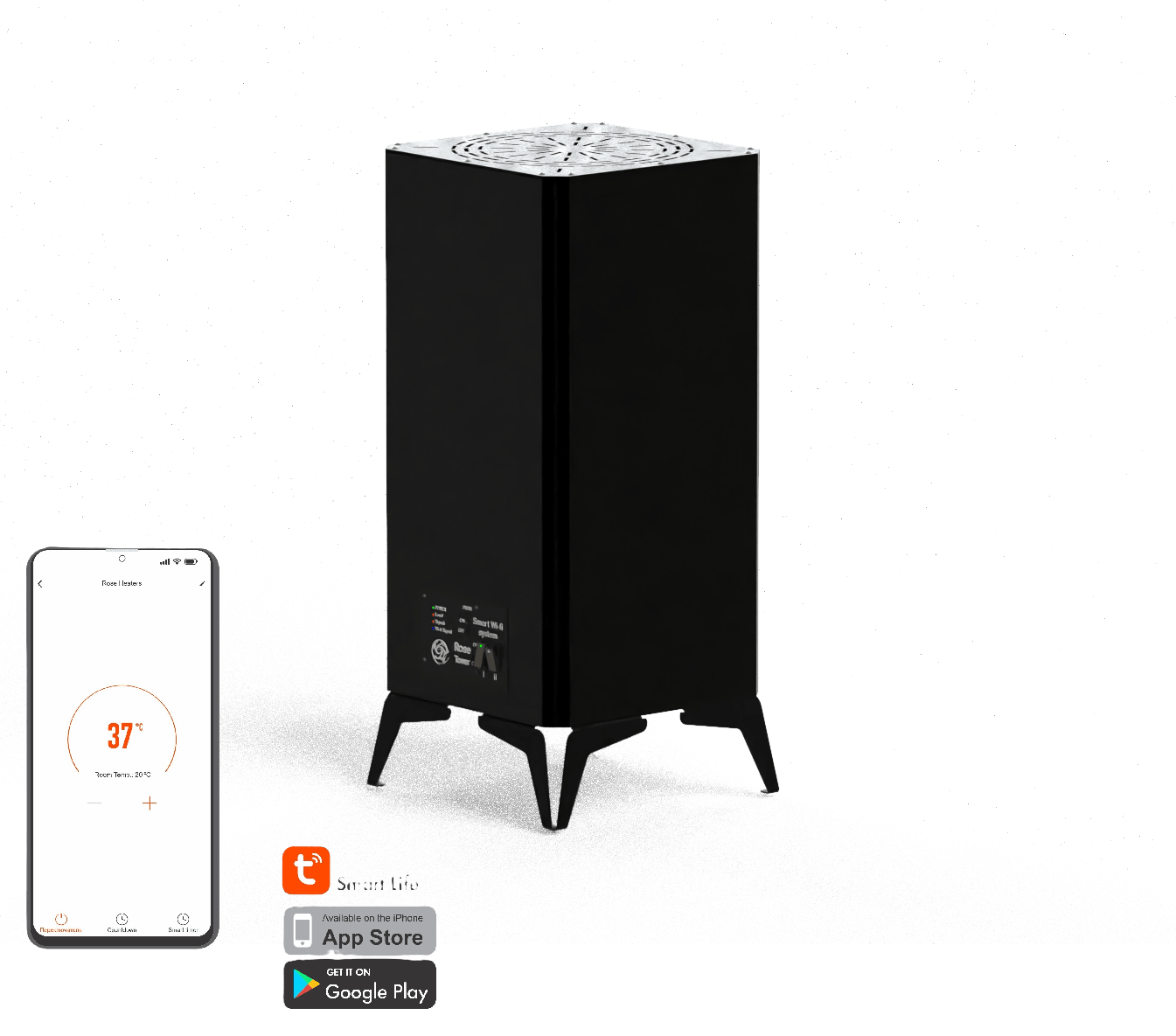 Rose-Tower Portable Infrared Thermal Wave Heater – Energy-Efficient Hybrid Heating with Smart WiFi Control - Black (1000W & 1800W)